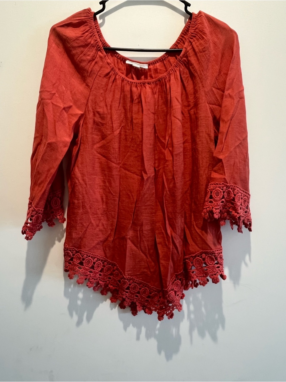 Westport Red Crochet-Hem Peasant Tunic